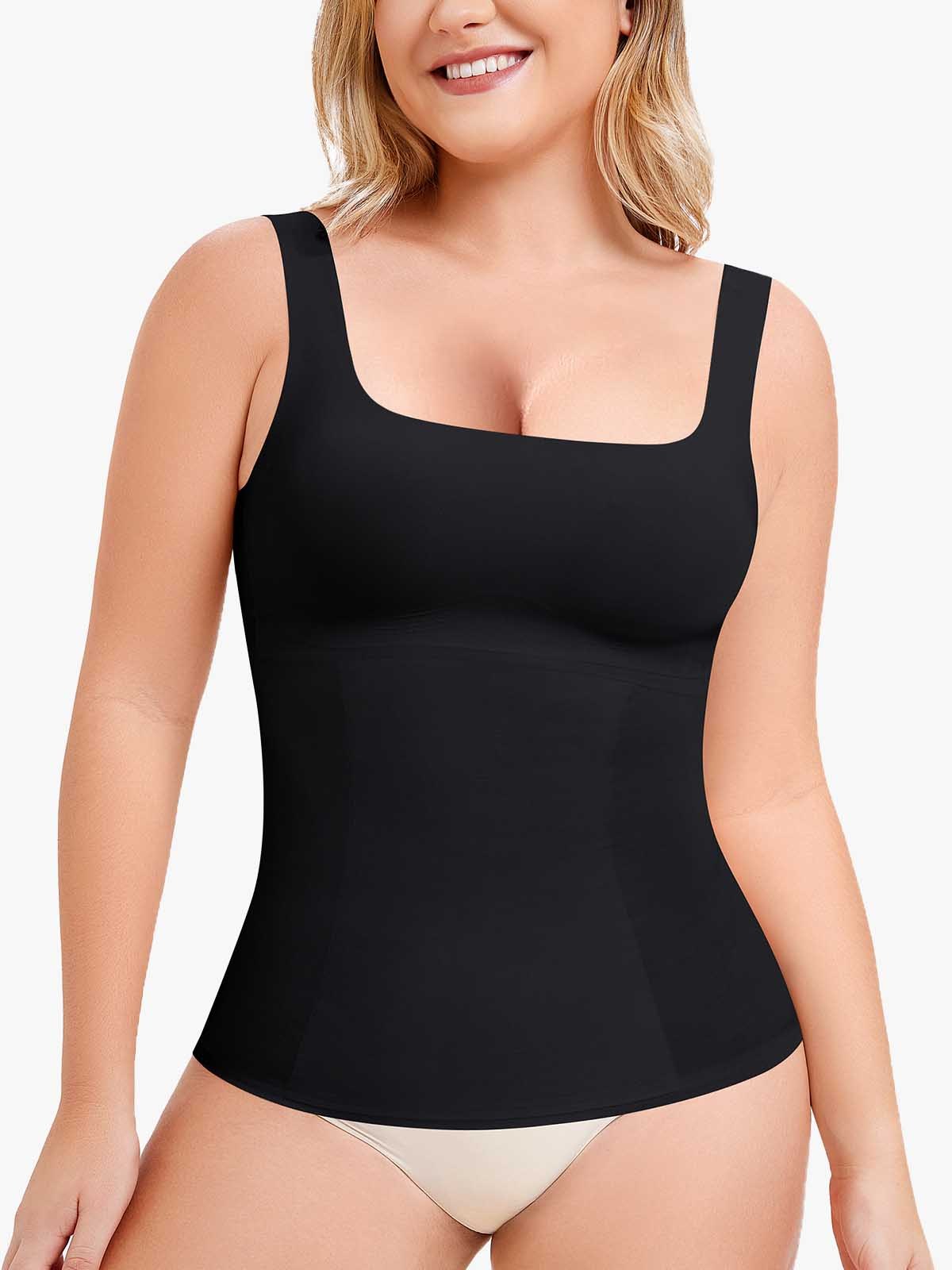 Square Neck Camisole Shapewear Tummy Control Tank Top with Built In Bra-Brabic