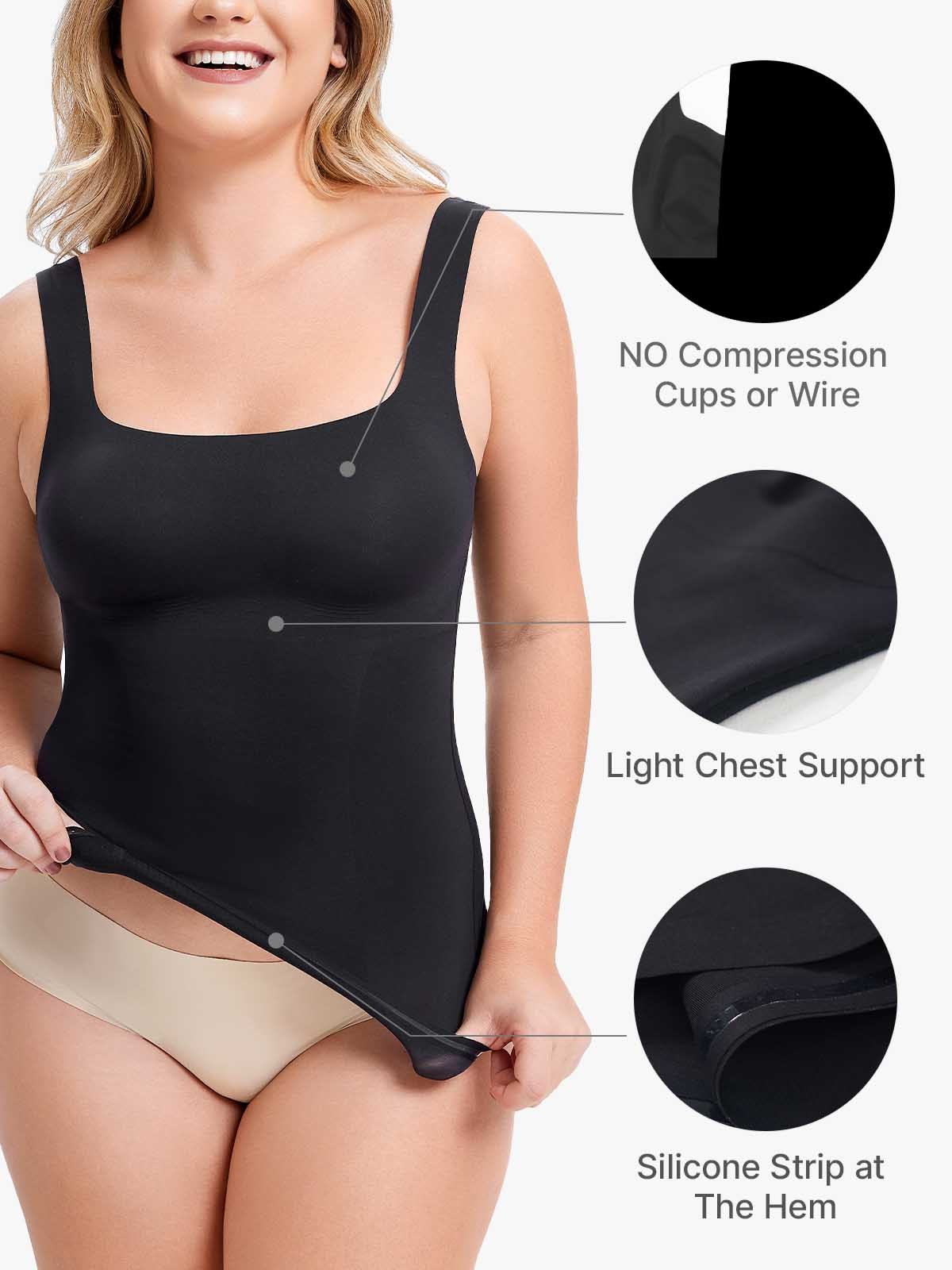 Square Neck Camisole Shapewear Tummy Control Tank Top with Built In Bra-Brabic