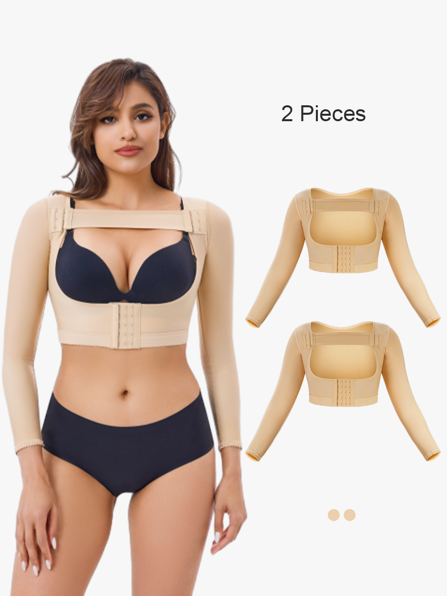 BRABIC 2-Piece Set Women Upper Arm Shaper Post Surgical Compression Sleeves Posture Corrector Vest Shapewear Slimmer Tops TO016