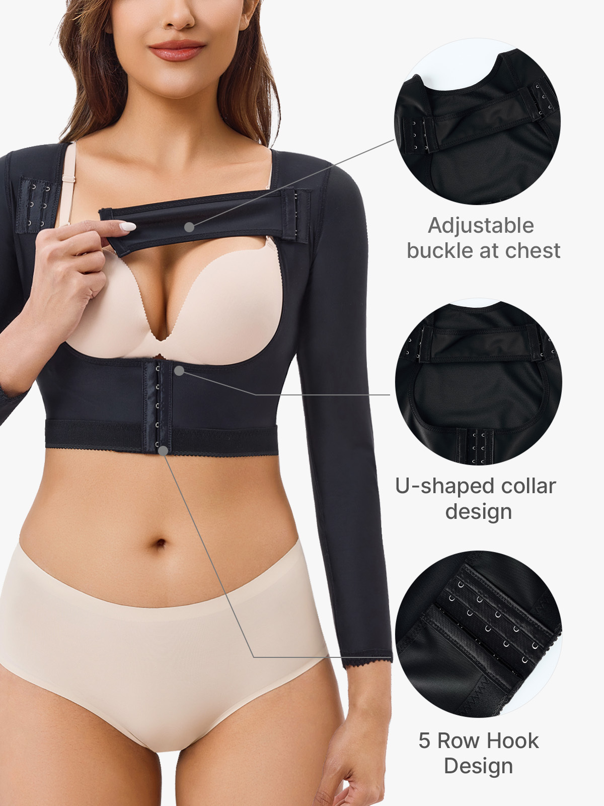 Full Arm Sleeve Compression Garment After Lipo Anti-Slip Shapewear Top-Brabic