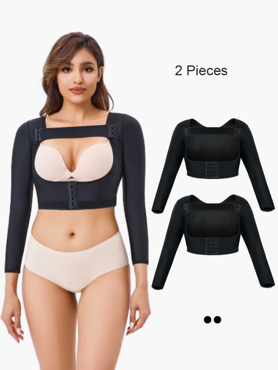 BRABIC 2-Piece Set Women Upper Arm Shaper Post Surgical Compression Sleeves Posture Corrector Vest Shapewear Slimmer Tops TO016