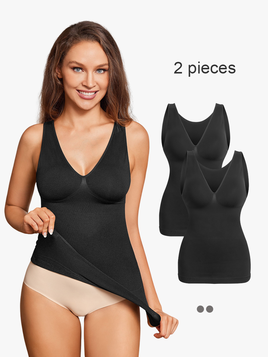 BRABIC 2-Piece Set Tank Tops for Women Tummy Control V-Neck Compression Camisole Tanks Cami Shirts Top TO017