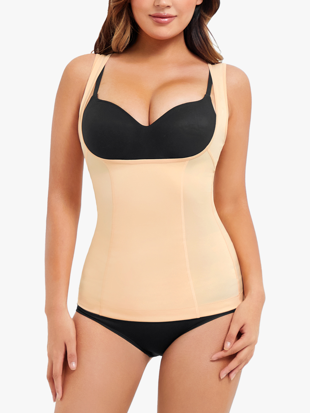 Wide Strap Open Bust Shaper Cami Tummy Control Tank Top Underwear-Brabic