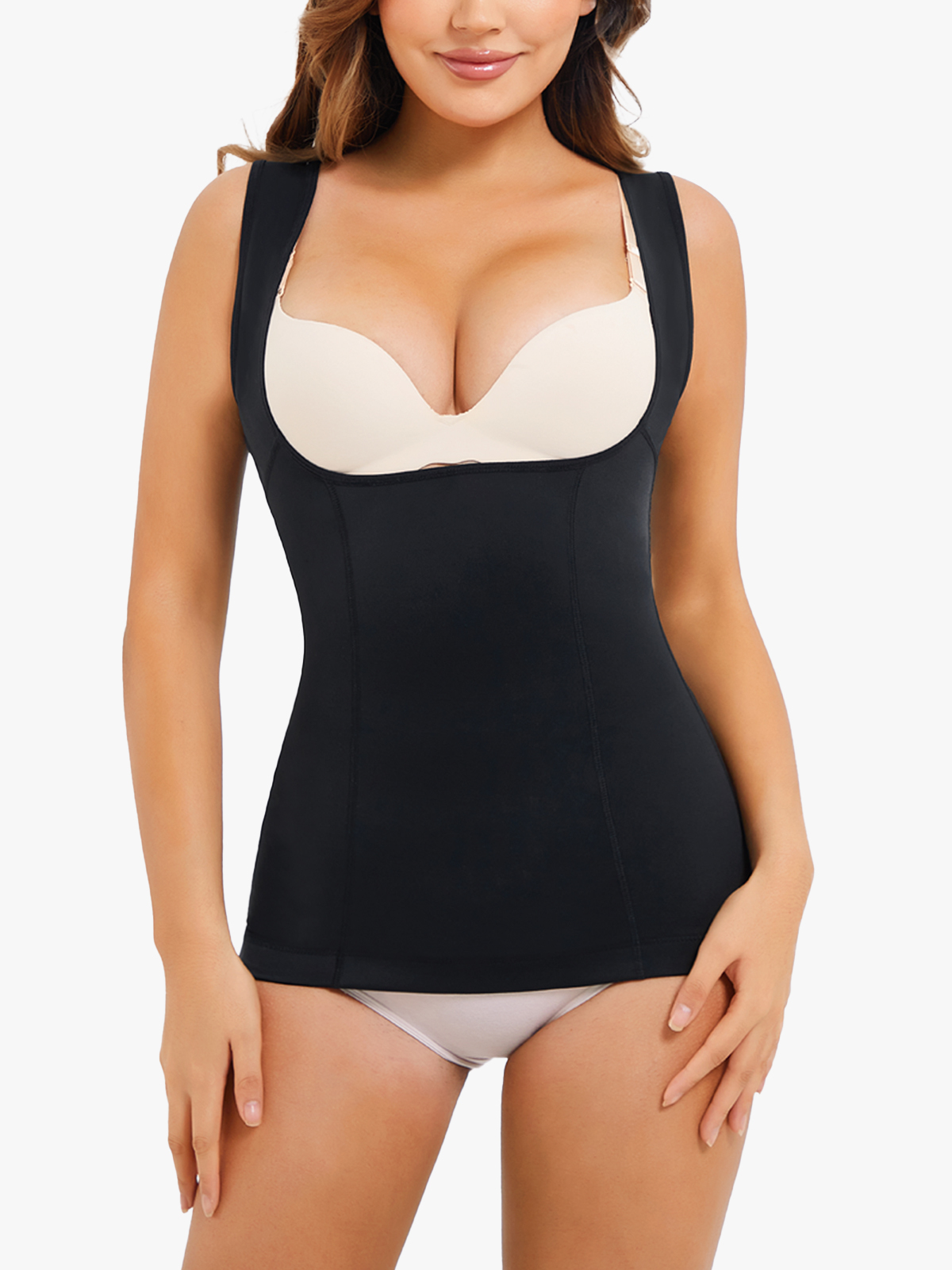 Wide Strap Open Bust Shaper Cami Tummy Control Tank Top Underwear-Brabic