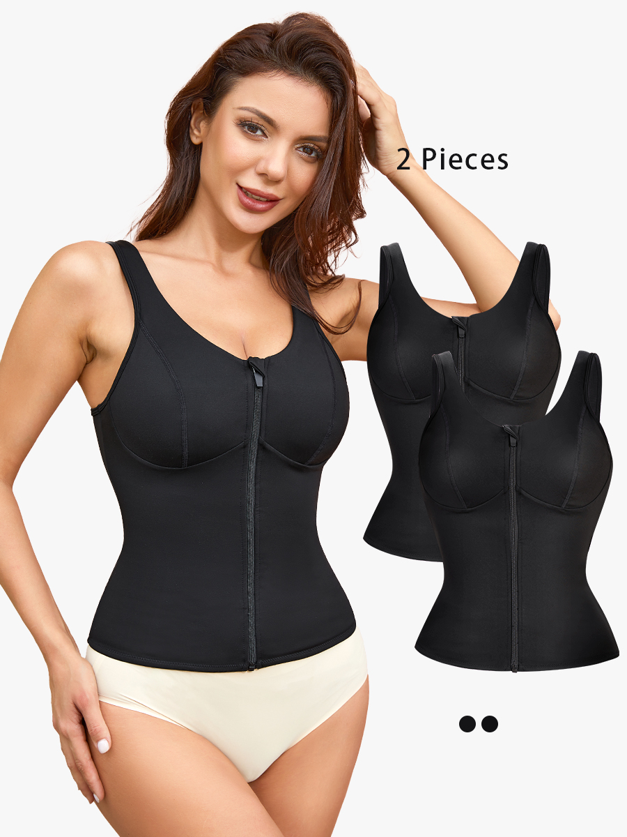 BRABIC 2-Piece Set Zipper Body Shaper Compression Tank Tops  Workout Tops Shapewear Camisole TO026
