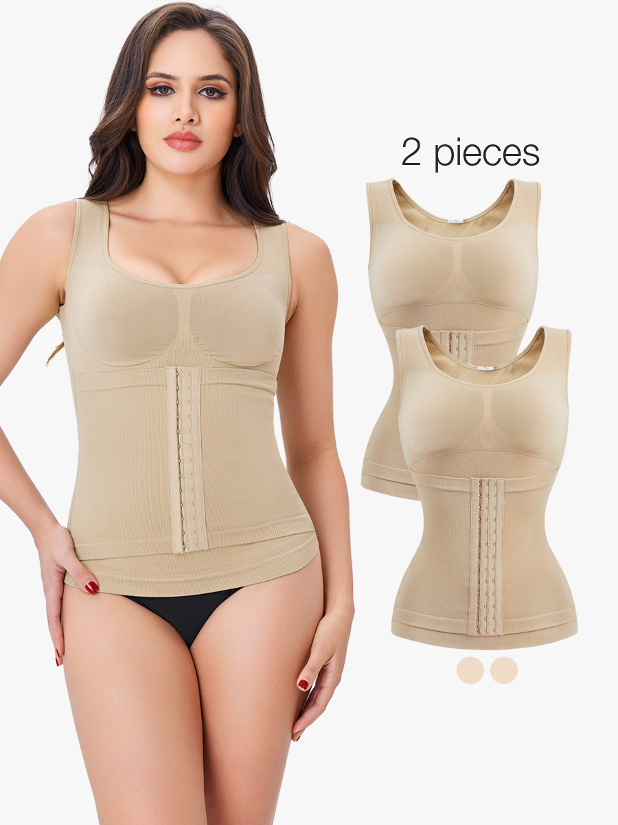 2 Pieces 3 In 1 Waist Trainer Cami with Bra Extreme Tummy Control Tank Top-Brabic