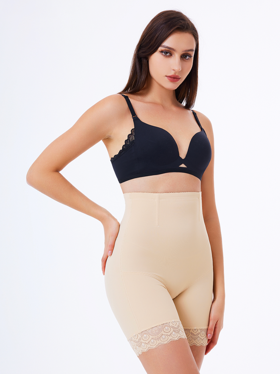 Seamless High Waist Tummy Control Lace Hem Thigh Slimmer Shorts Under Dress-Brabic