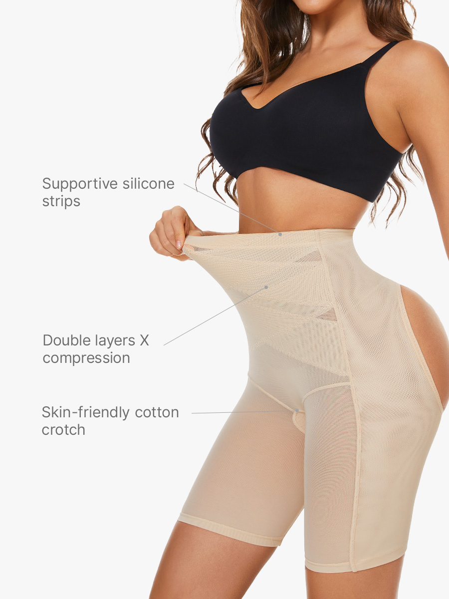 Mesh Breathable Tummy Control Cut-Out Butt Lifter Cotton Crotch Thigh Slimmer-Brabic