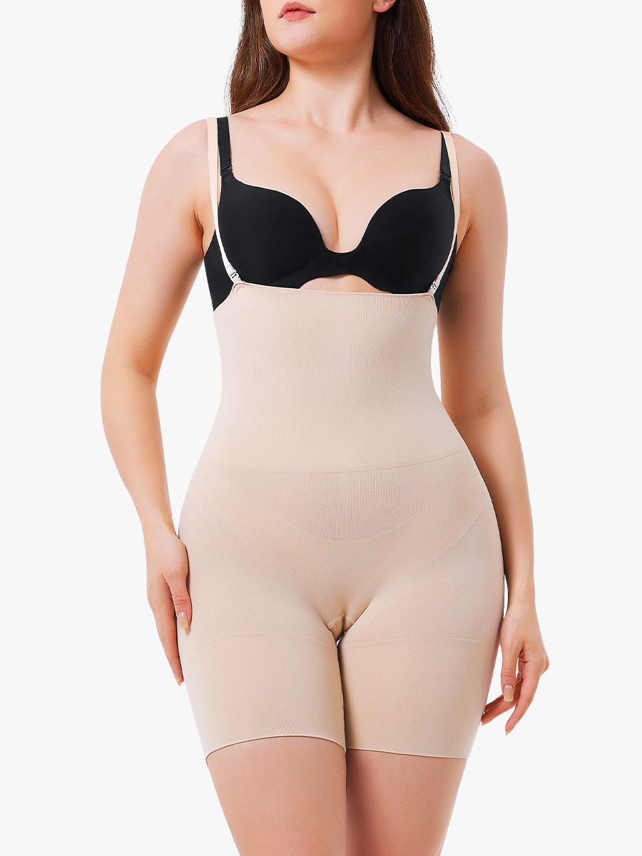 Double Layer Compression High Waist Seamless Tummy Control Removable Straps Thigh Slimmer-Brabic