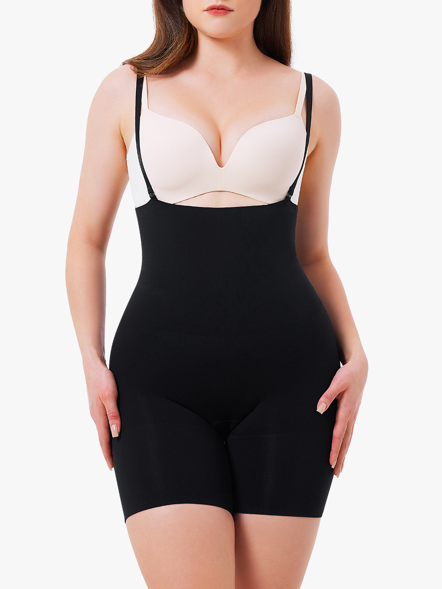 Double Layer Compression High Waist Seamless Tummy Control Removable Straps Thigh Slimmer-Brabic