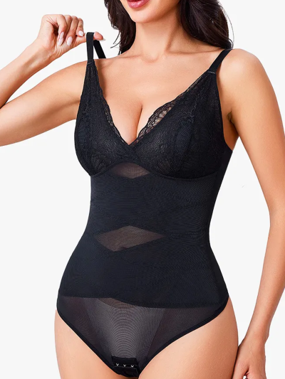V-Neck Sexy Lace Sculpting Tummy Control Bodysuit 
