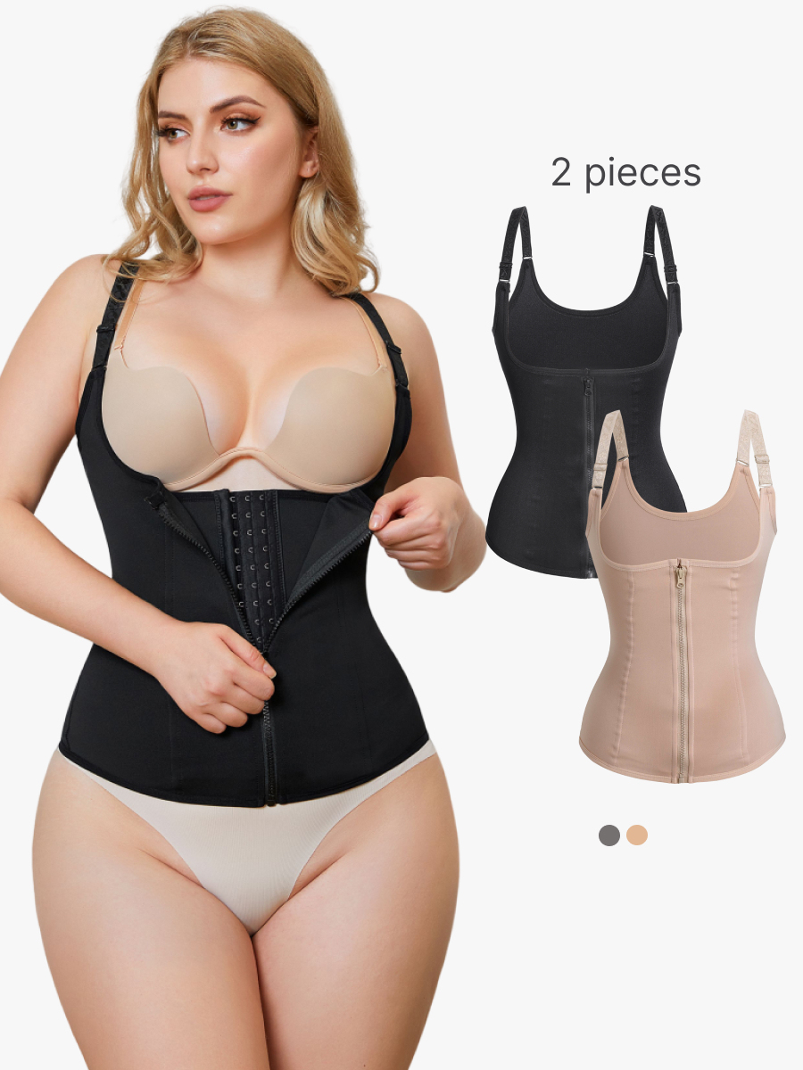 2 Pieces Removable Straps Adjustable Hook Front Zipper Tummy Control Waist Cinchers-Brabic