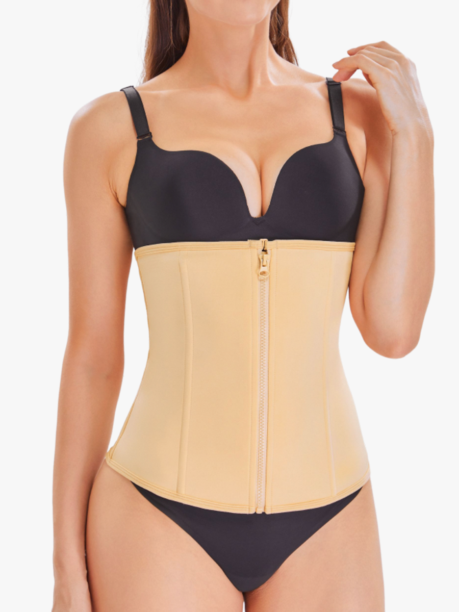 Front Zipper Adjustable Hook Steel Boned Tummy Control Waist Cinchers-Brabic
