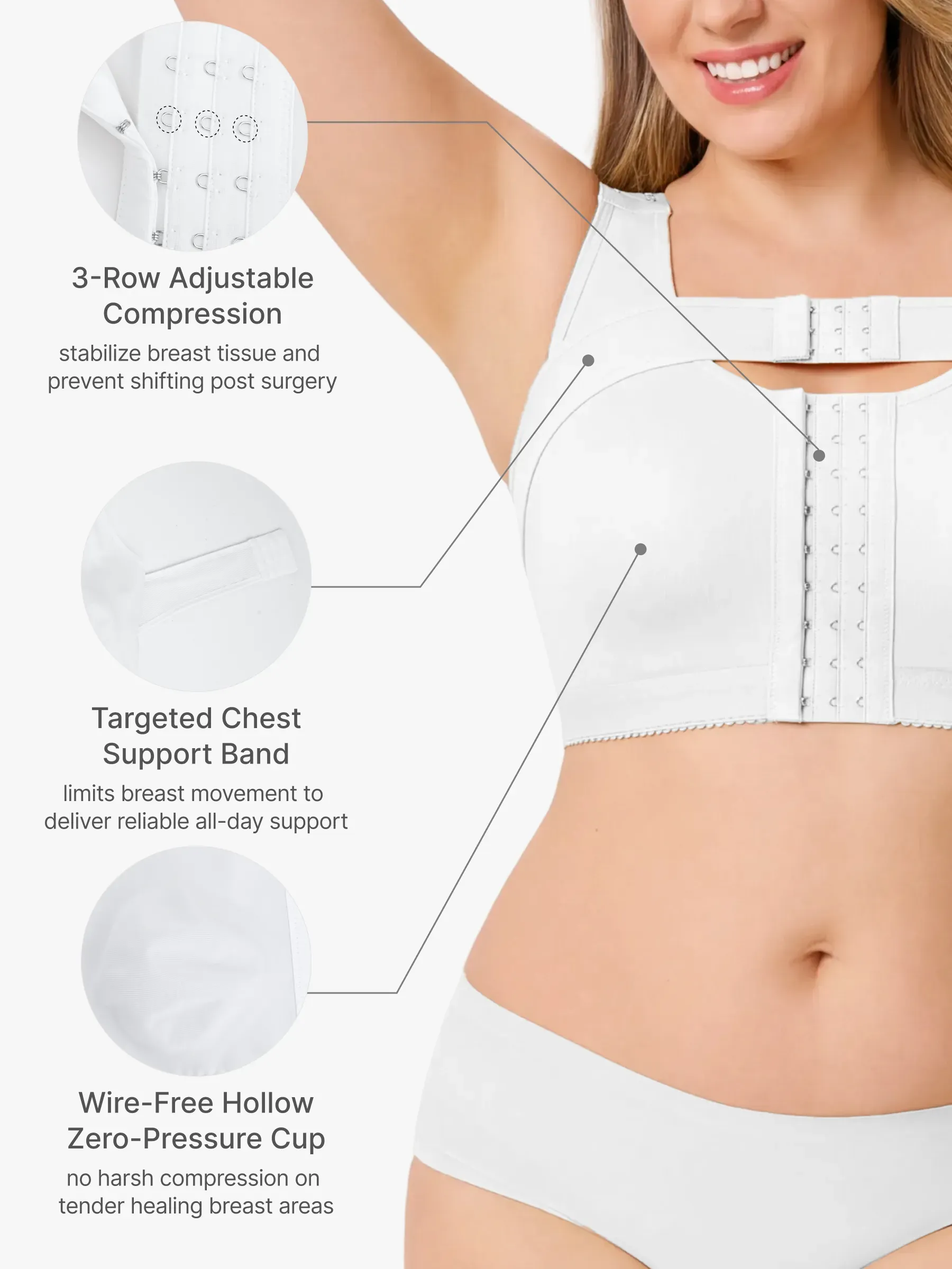 Front-Opening Full Coverage Wireless Comfort Mastectomy Post Surgery Bra with Breast Support Band