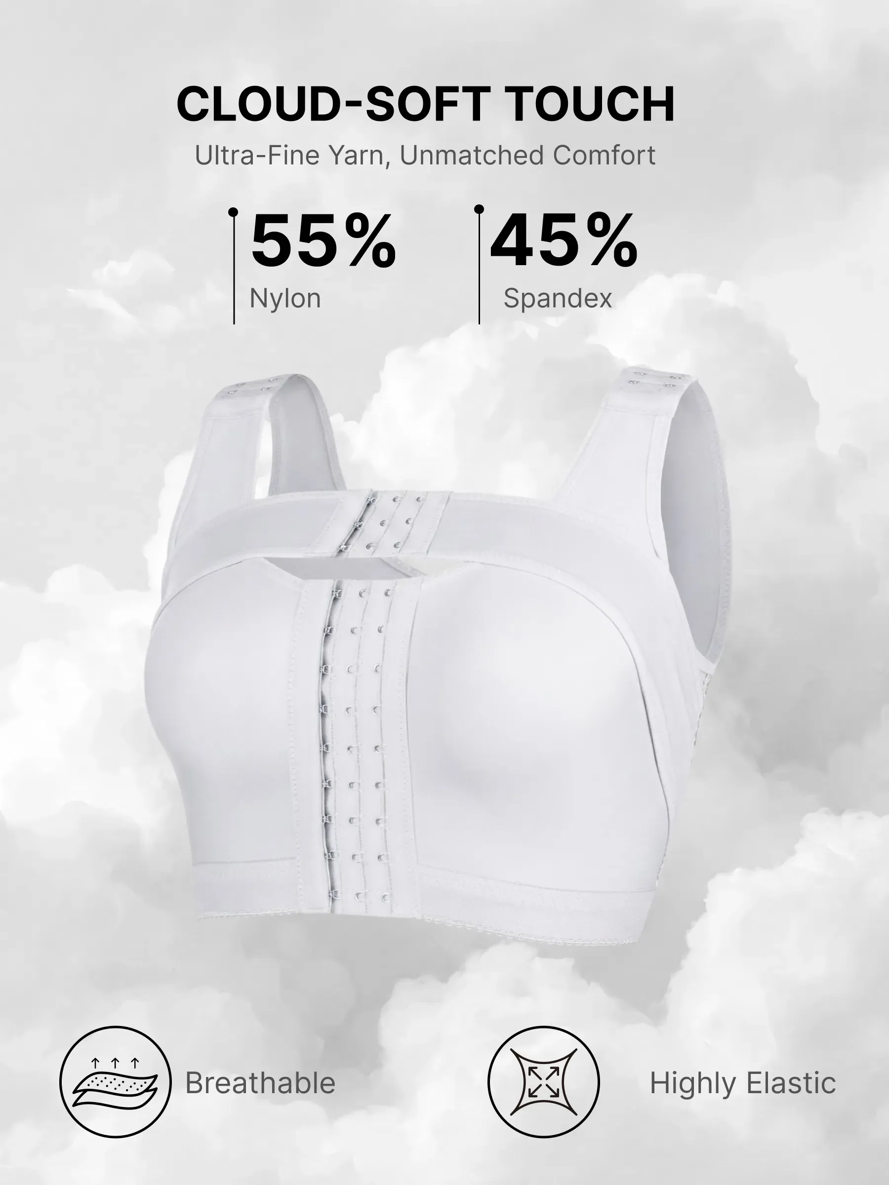 Front-Opening Full Coverage Wireless Comfort Mastectomy Post Surgery Bra with Breast Support Band