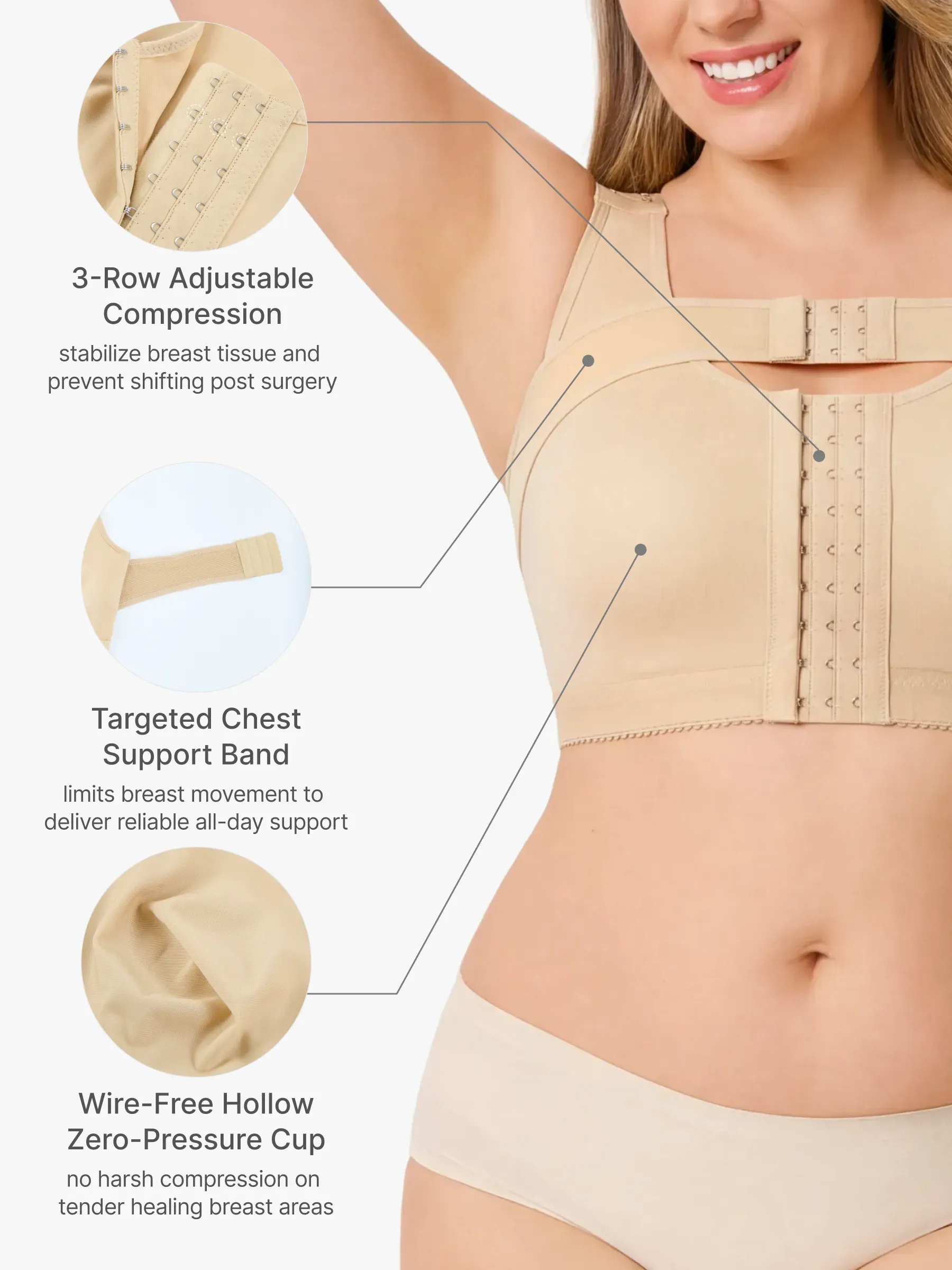 Front-Opening Full Coverage Wireless Comfort Mastectomy Post Surgery Bra with Breast Support Band