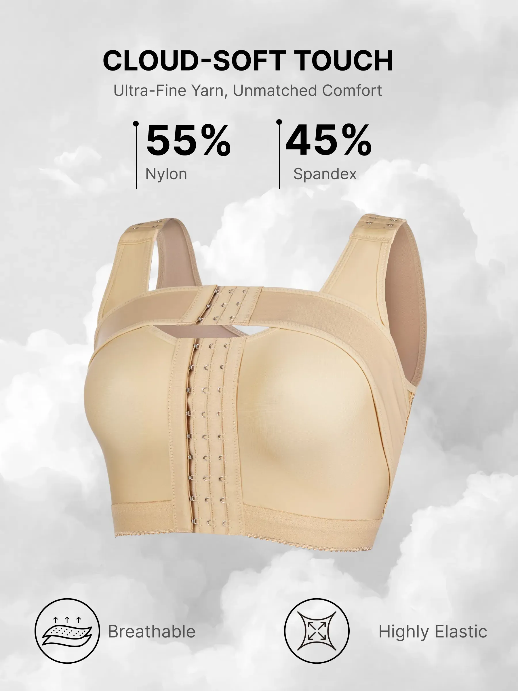 Front-Opening Full Coverage Wireless Comfort Mastectomy Post Surgery Bra with Breast Support Band