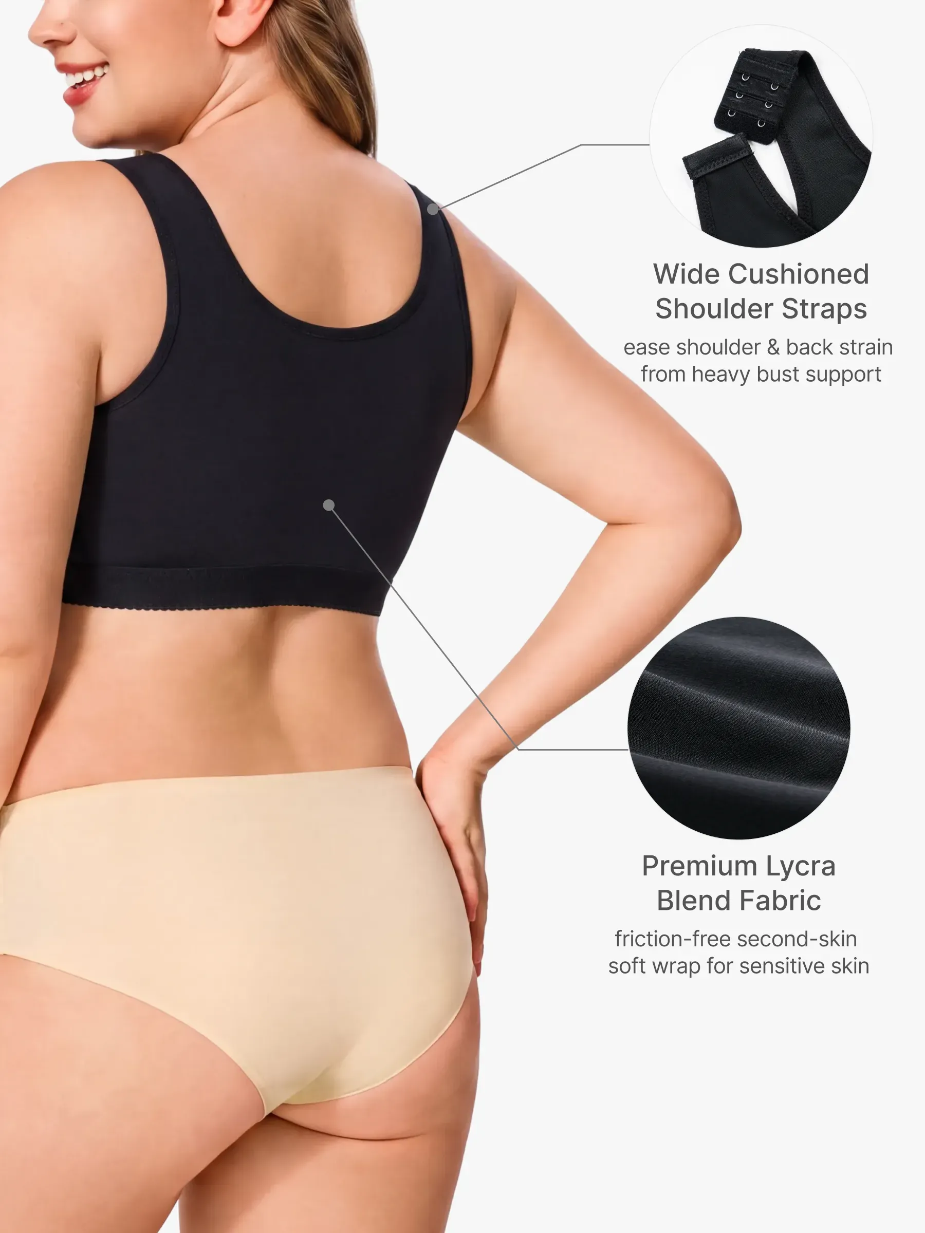 Front-Opening Full Coverage Wireless Comfort Mastectomy Post Surgery Bra with Breast Support Band