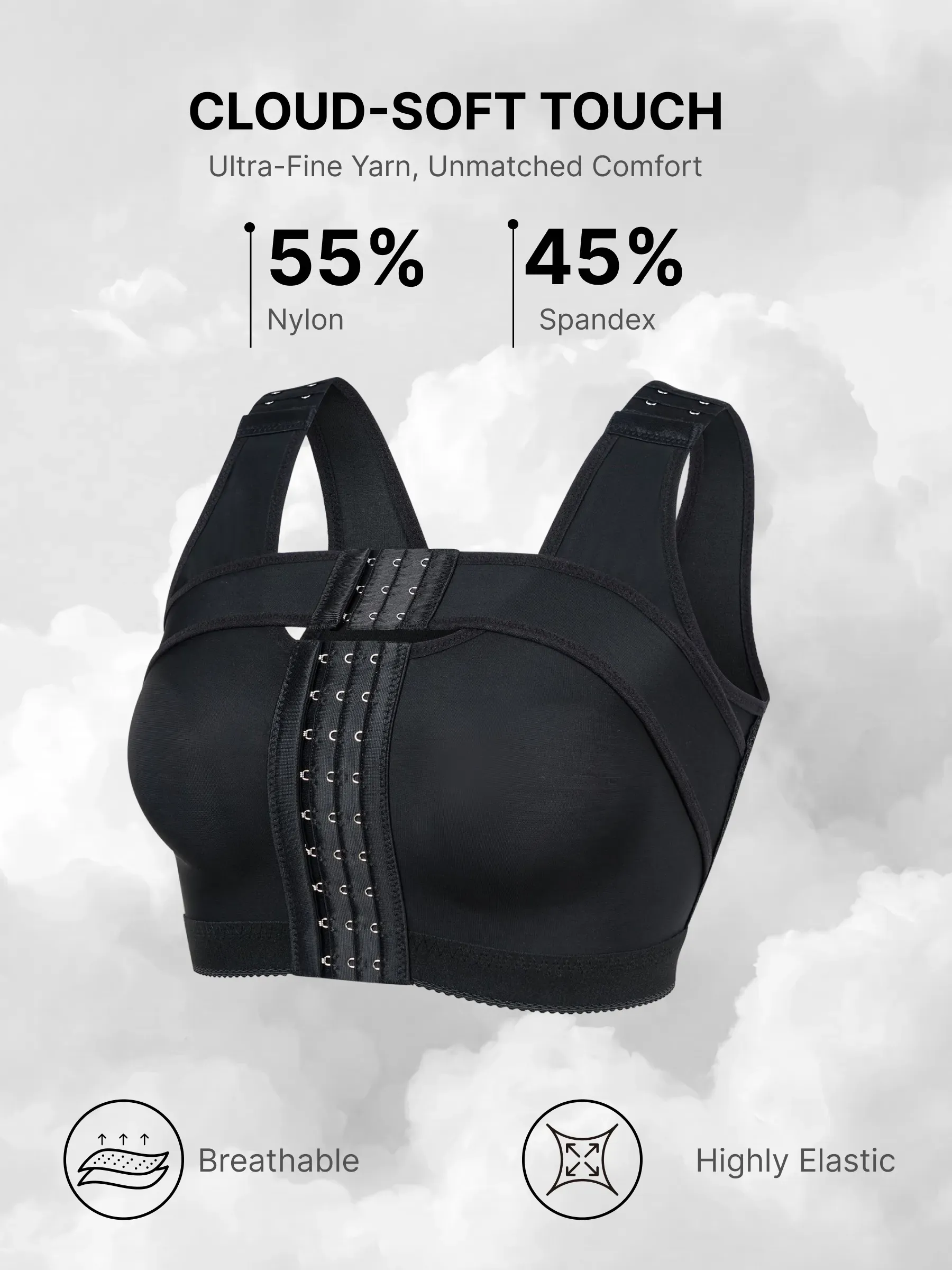 Front-Opening Full Coverage Wireless Comfort Mastectomy Post Surgery Bra with Breast Support Band