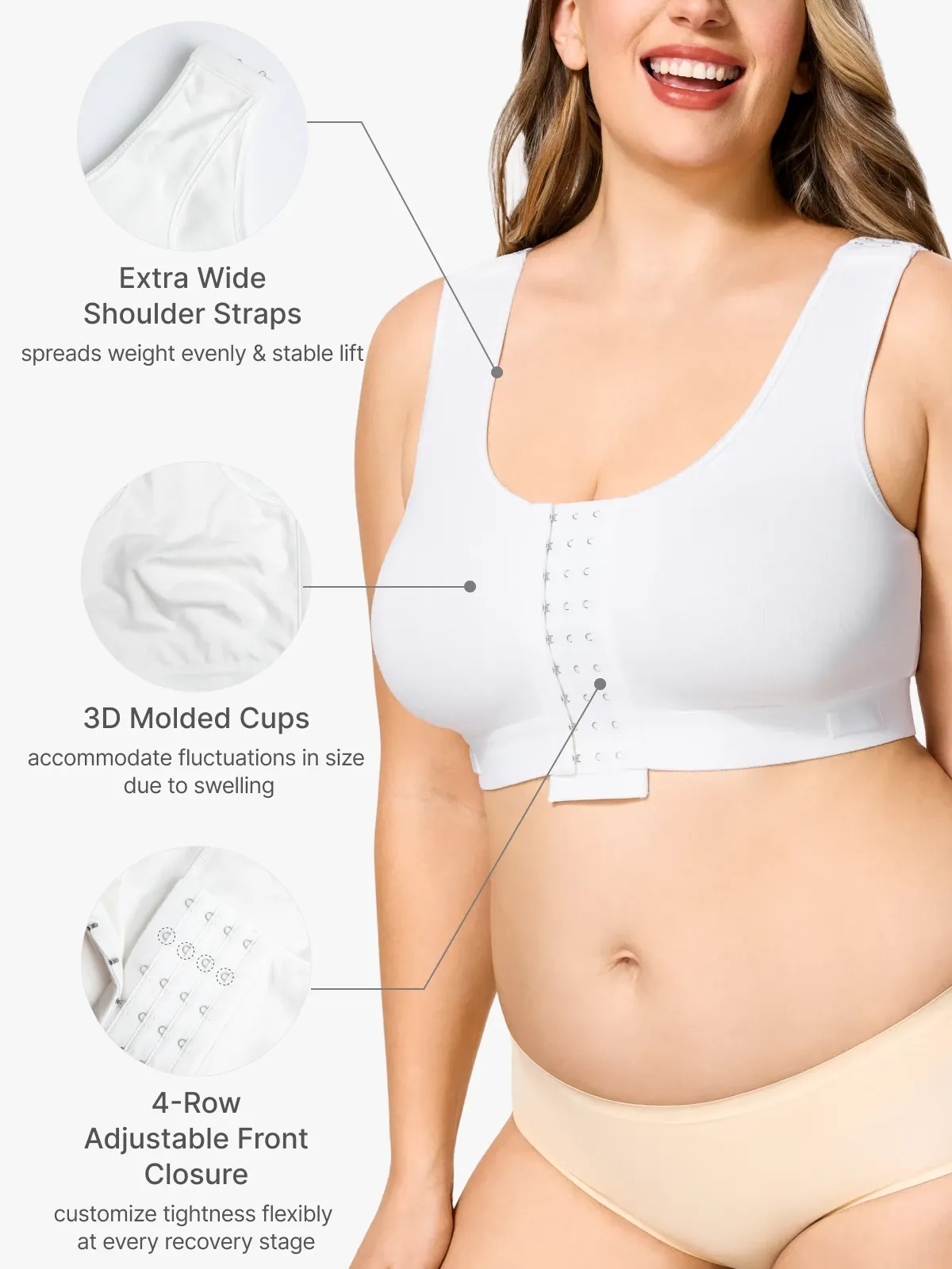 Front Closure Adjustable Mastectomy Bra Comfortable Post-Surgery Bra
