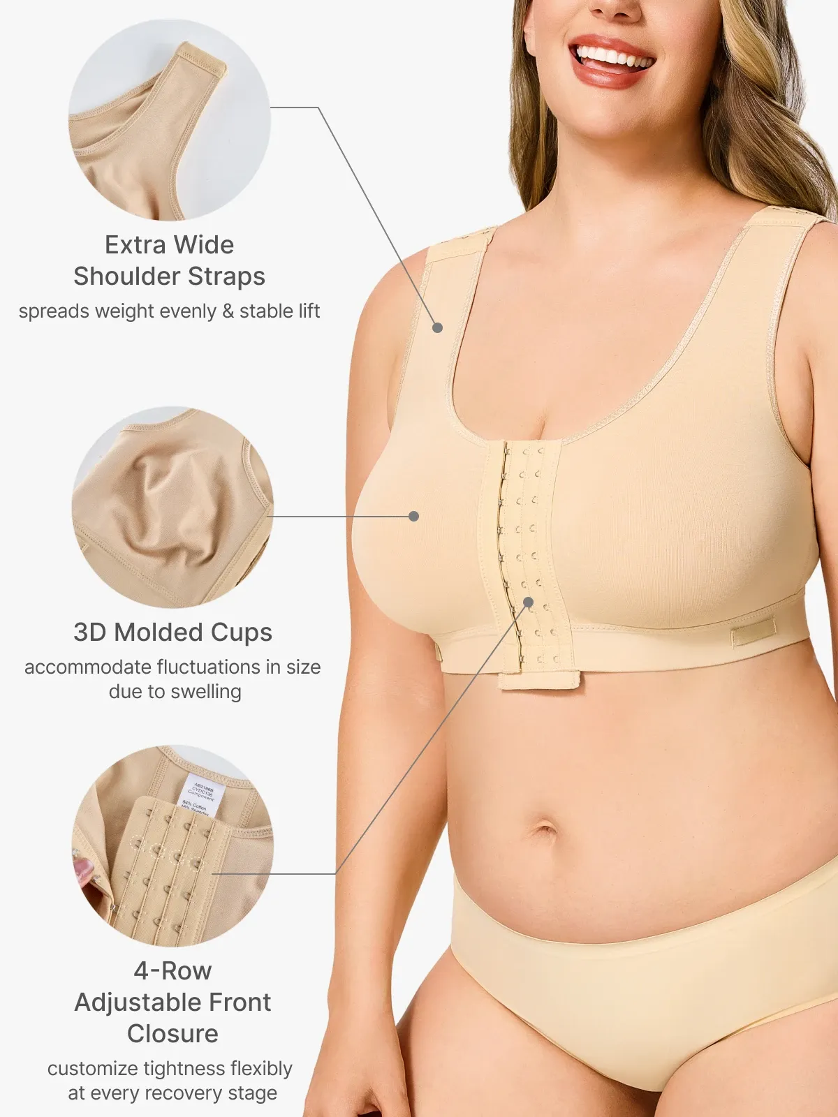 Front Closure Adjustable Mastectomy Bra Comfortable Post-Surgery Bra