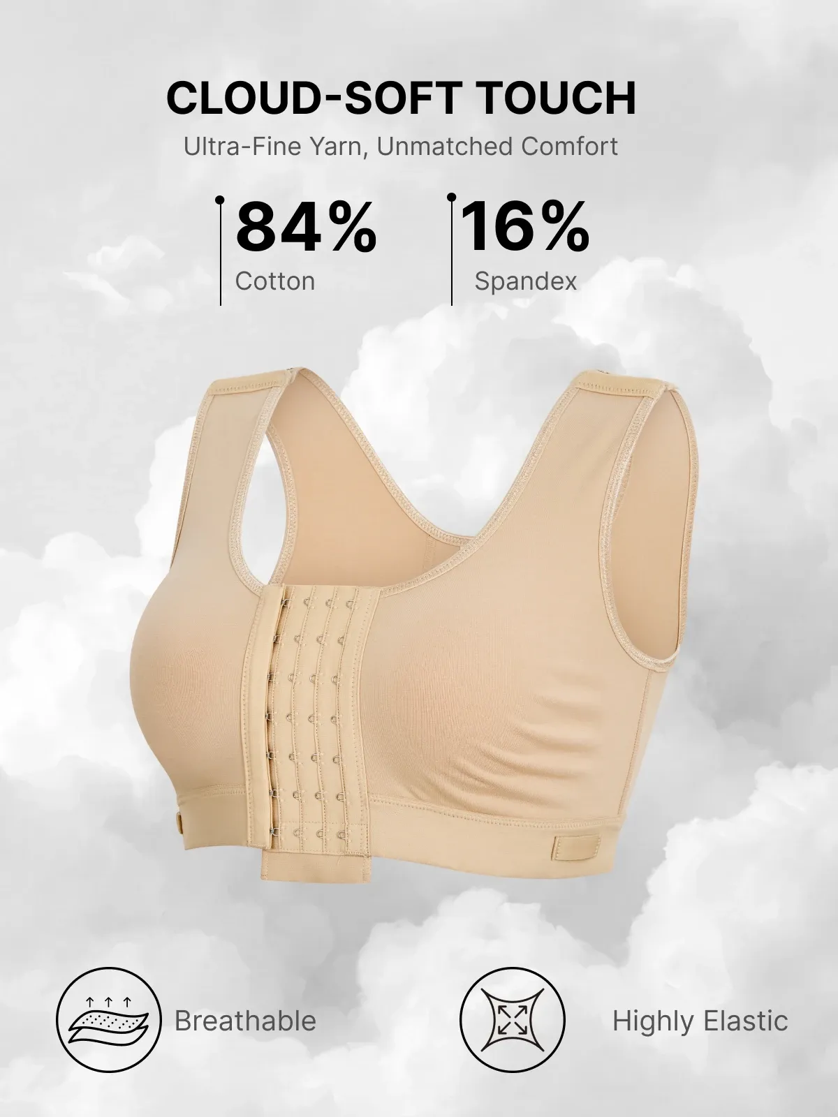 Front Closure Adjustable Mastectomy Bra Comfortable Post-Surgery Bra