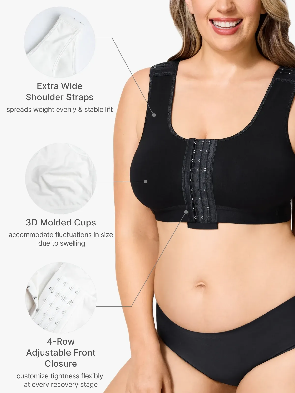 Front Closure Adjustable Mastectomy Bra Comfortable Post-Surgery Bra