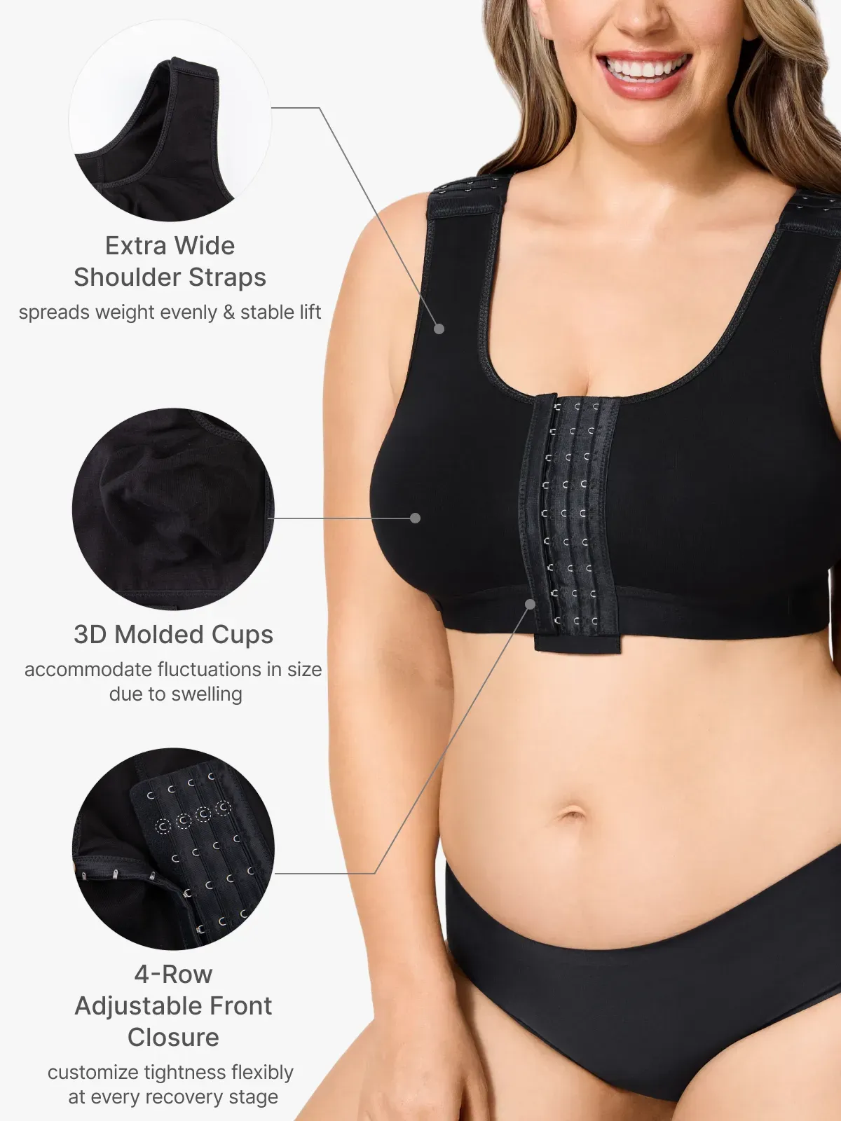 Front Closure Adjustable Soft  Mastectomy Bra 