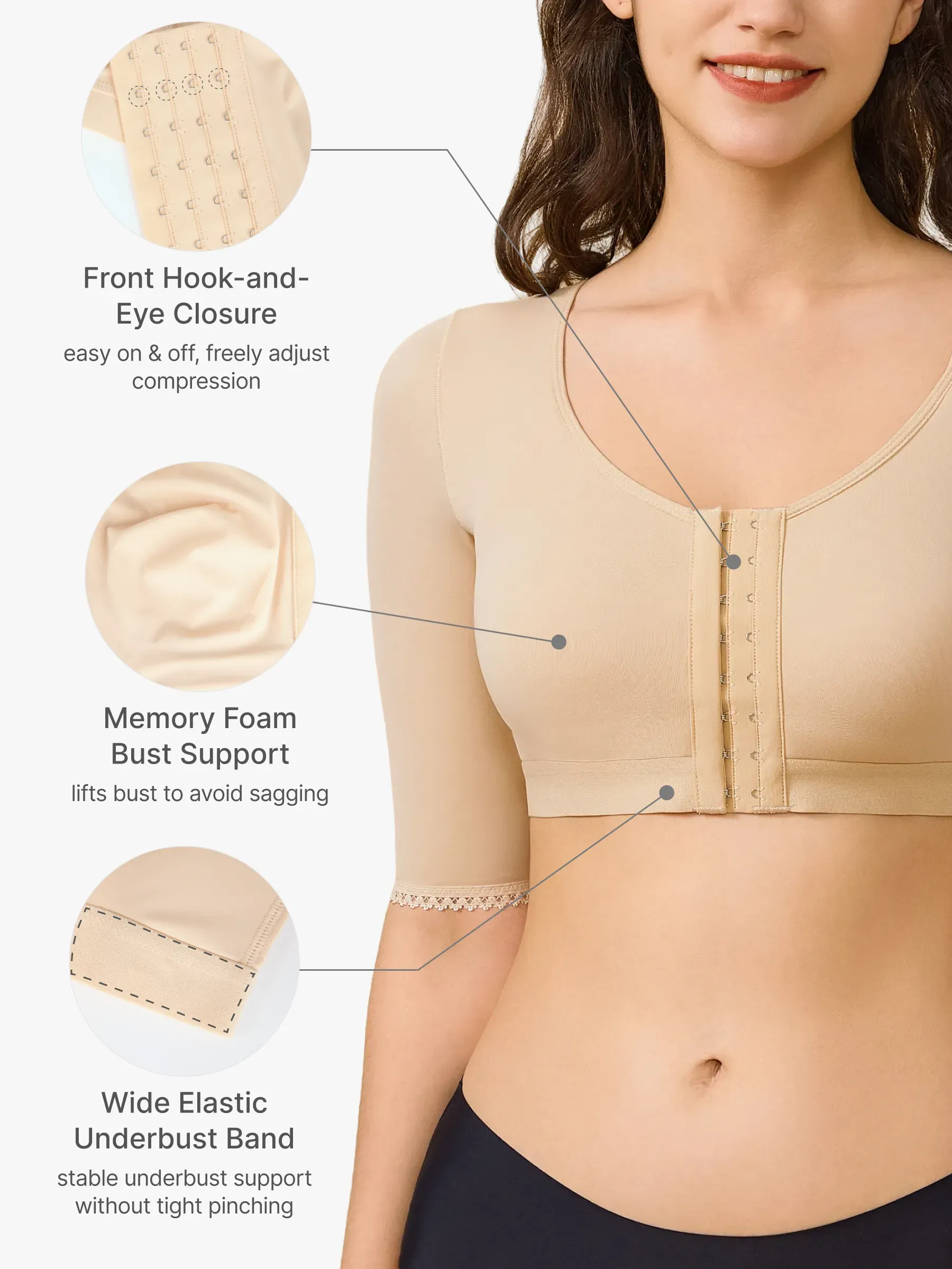 Front-Closure 3/4 Arm Compression Post-Sursery Shaper Top