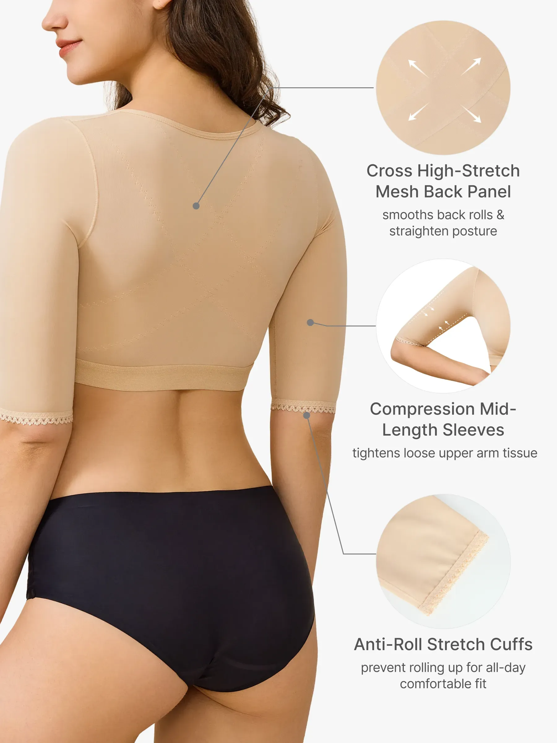 Front-Closure 3/4 Arm Compression Post-Sursery Shaper Top