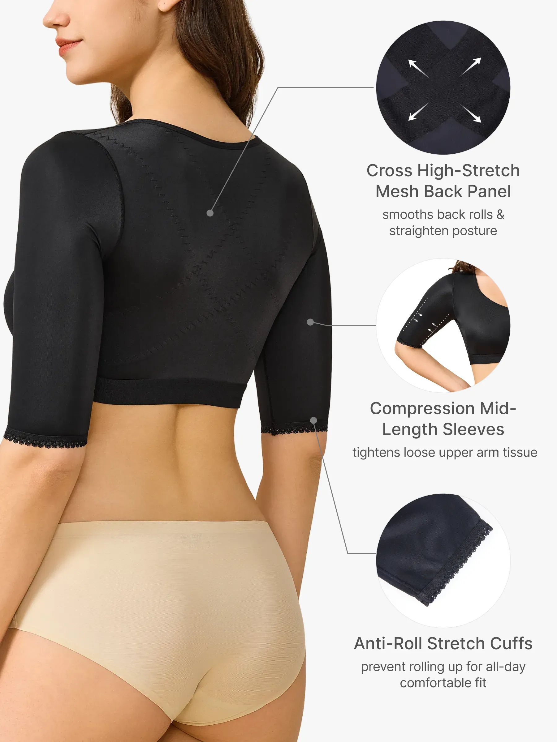 Front-Closure 3/4 Arm Compression Post-Sursery Shaper Top