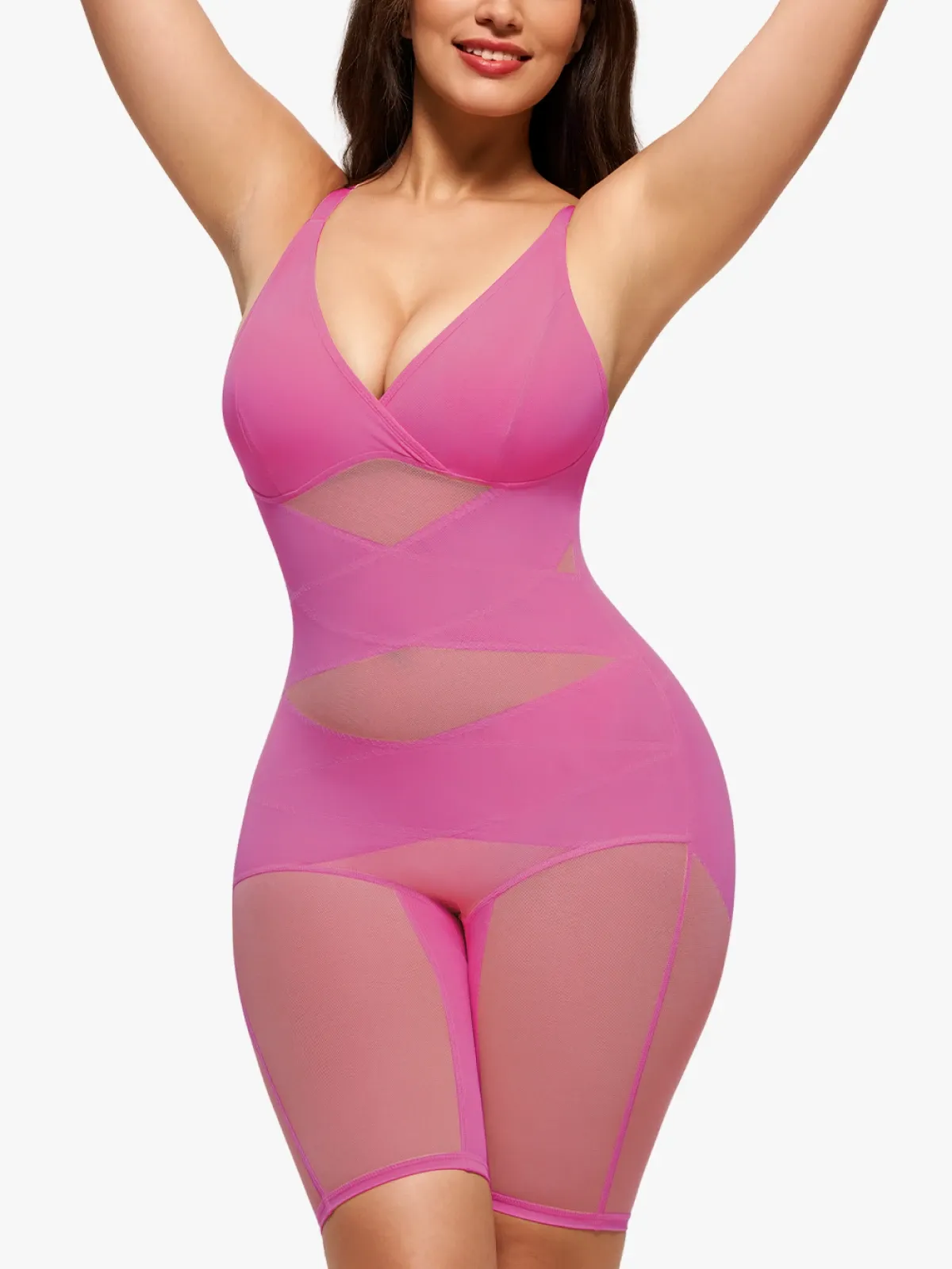 V Neck Comfortable Breathable Mesh Invisible Tummy Control Bodysuit