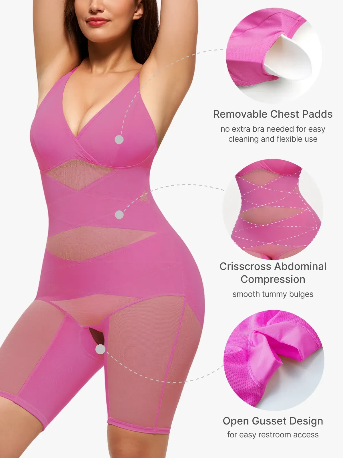 V Neck Comfortable Breathable Mesh Invisible Tummy Control Bodysuit