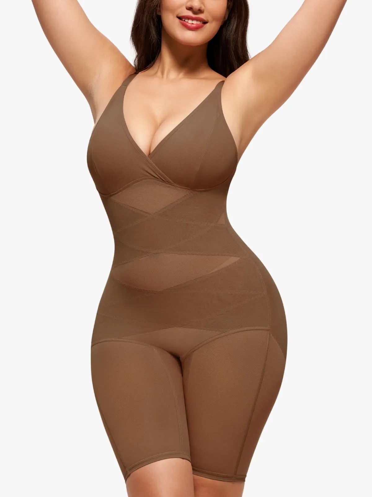 V Neck Comfortable Breathable Mesh Invisible Tummy Control Bodysuit