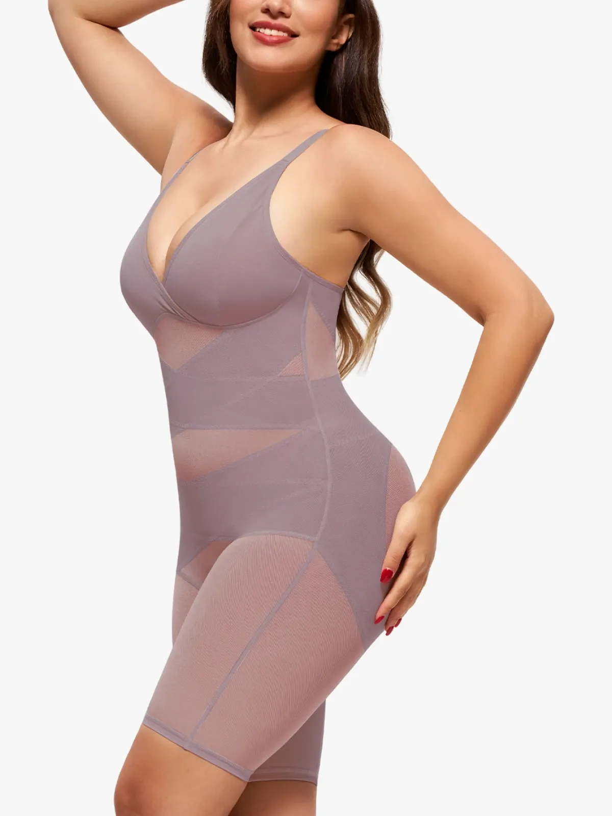 V Neck Comfortable Breathable Mesh Invisible Tummy Control Bodysuit