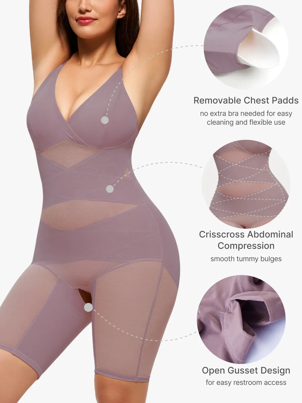 V Neck Comfortable Breathable Mesh Invisible Tummy Control Bodysuit