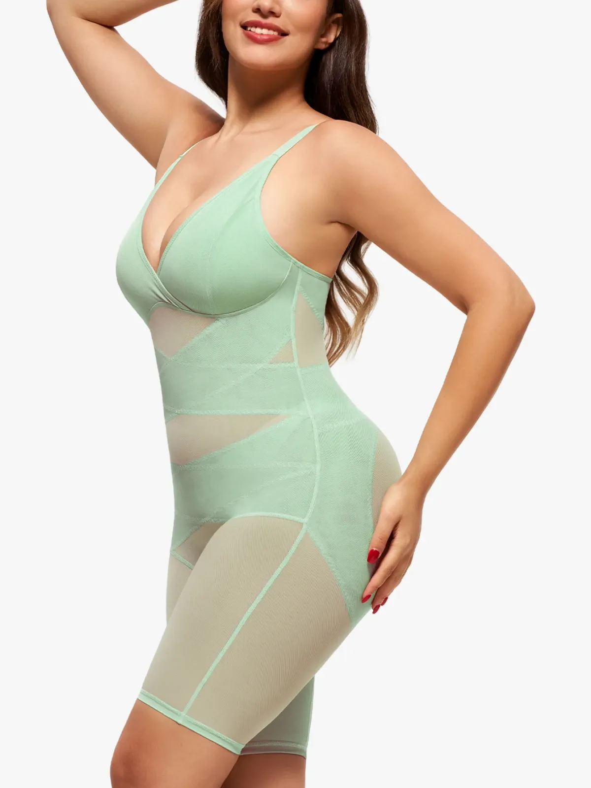 V Neck Comfortable Breathable Mesh Invisible Tummy Control Bodysuit