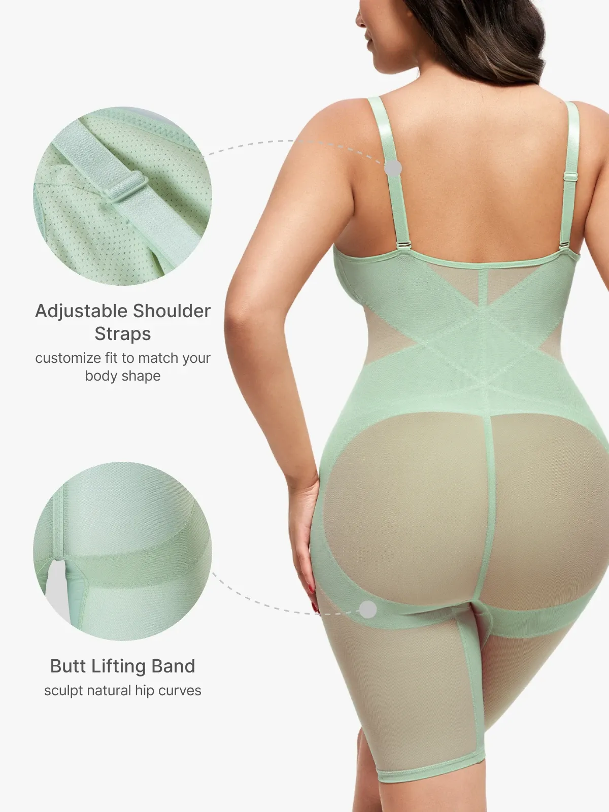V Neck Comfortable Breathable Mesh Invisible Tummy Control Bodysuit