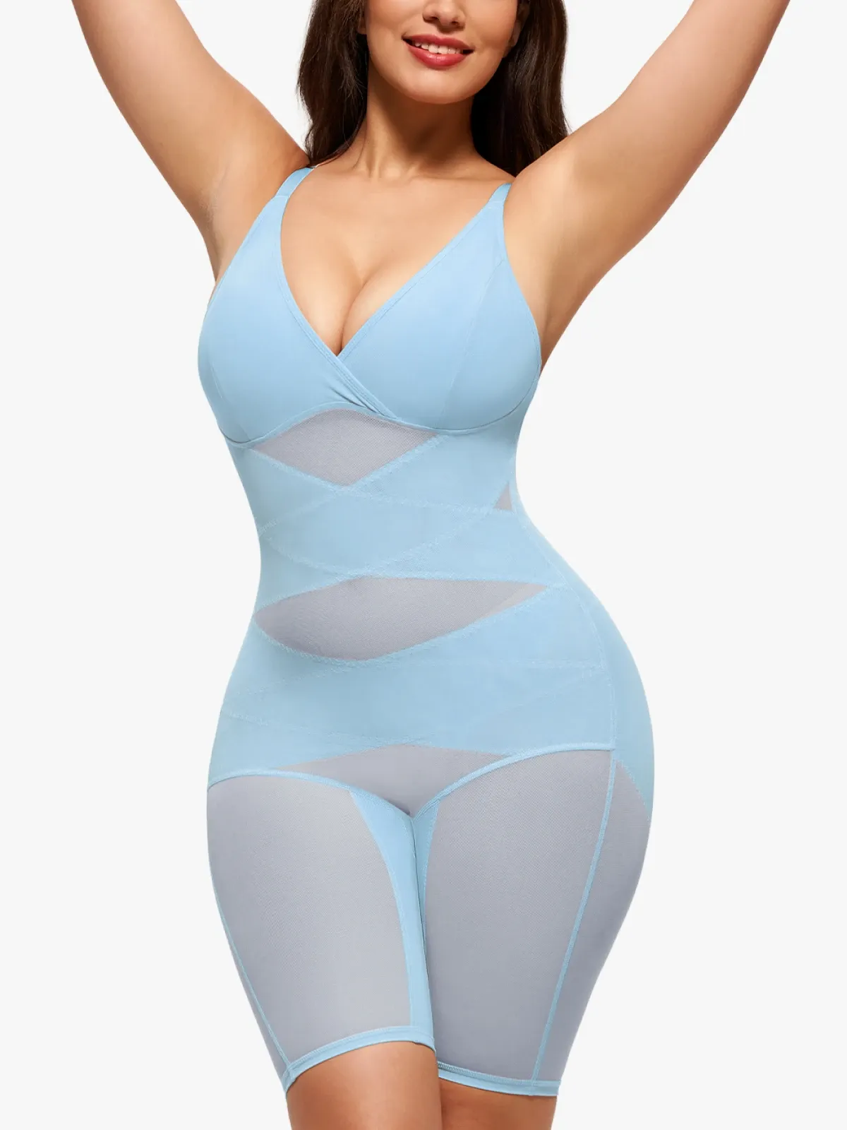 V Neck Comfortable Breathable Mesh Invisible Tummy Control Bodysuit