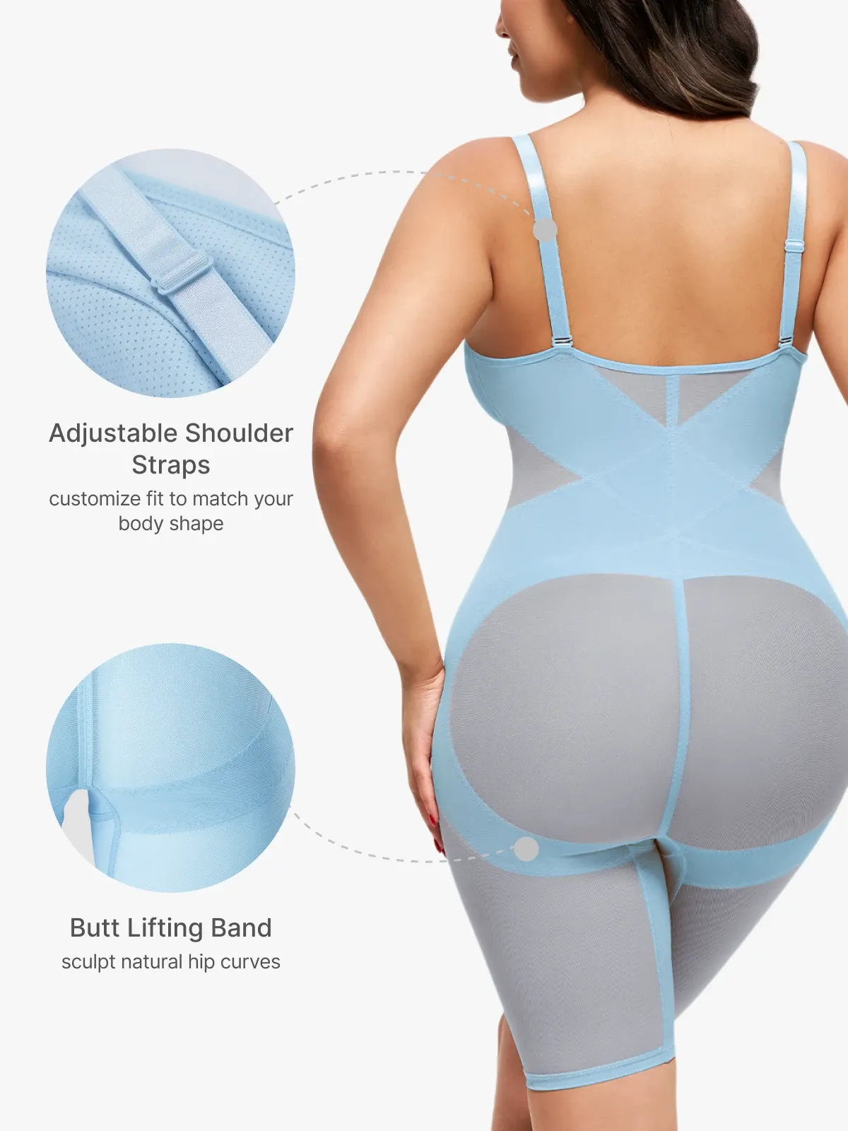 V Neck Comfortable Breathable Mesh Invisible Tummy Control Bodysuit