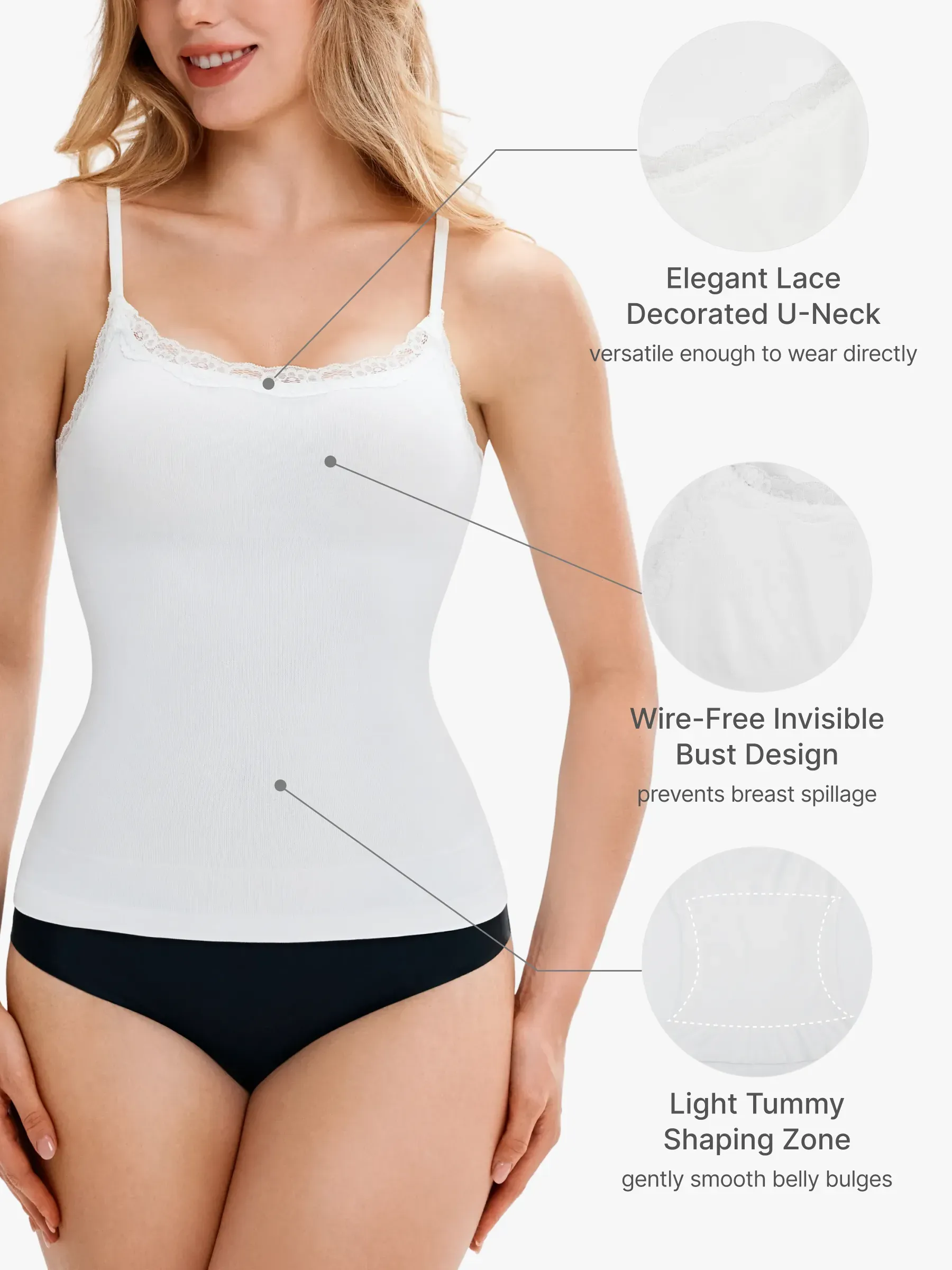 Seamless Lace Trimmed Tummy Control Cami 