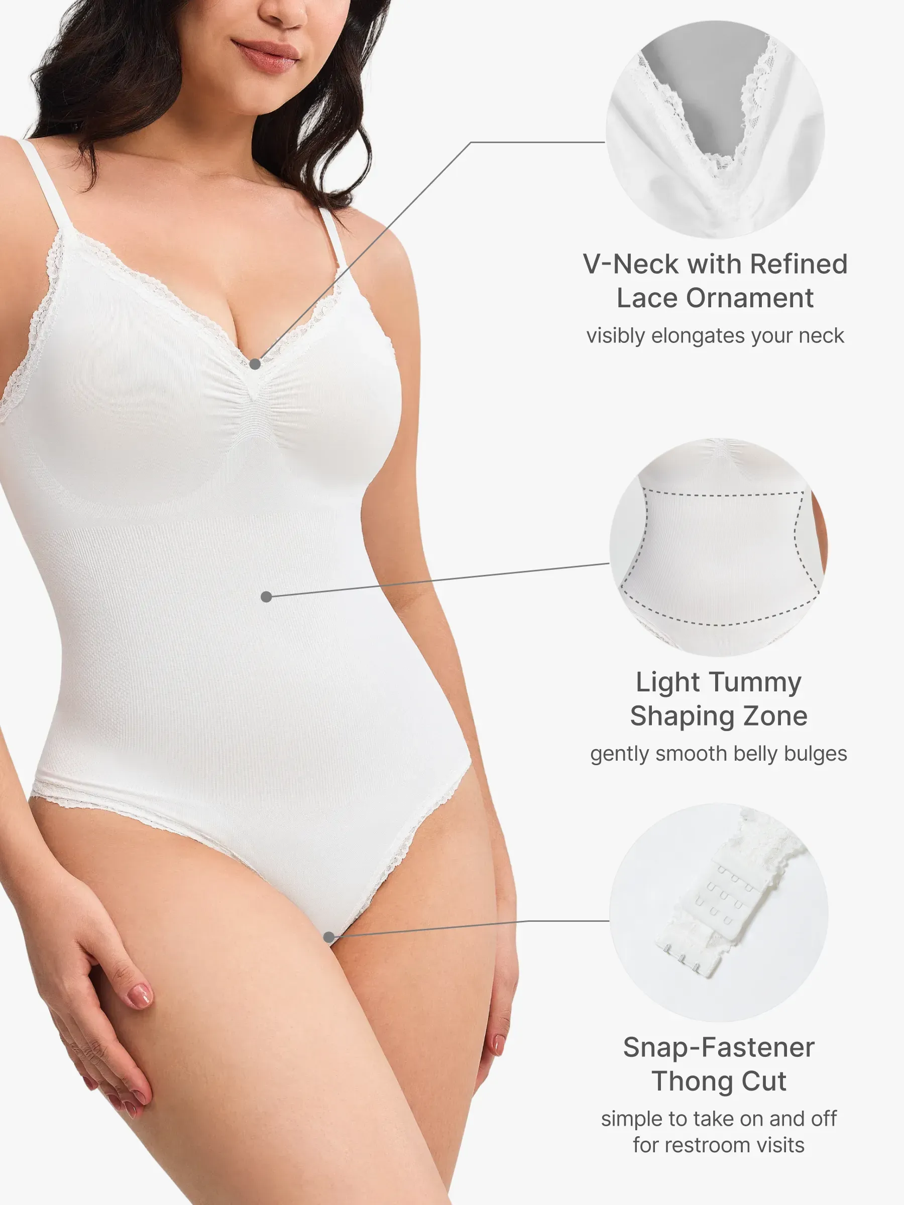 Lace Trimmed Deep Plunge Slimming Cami Thong Bodysuit