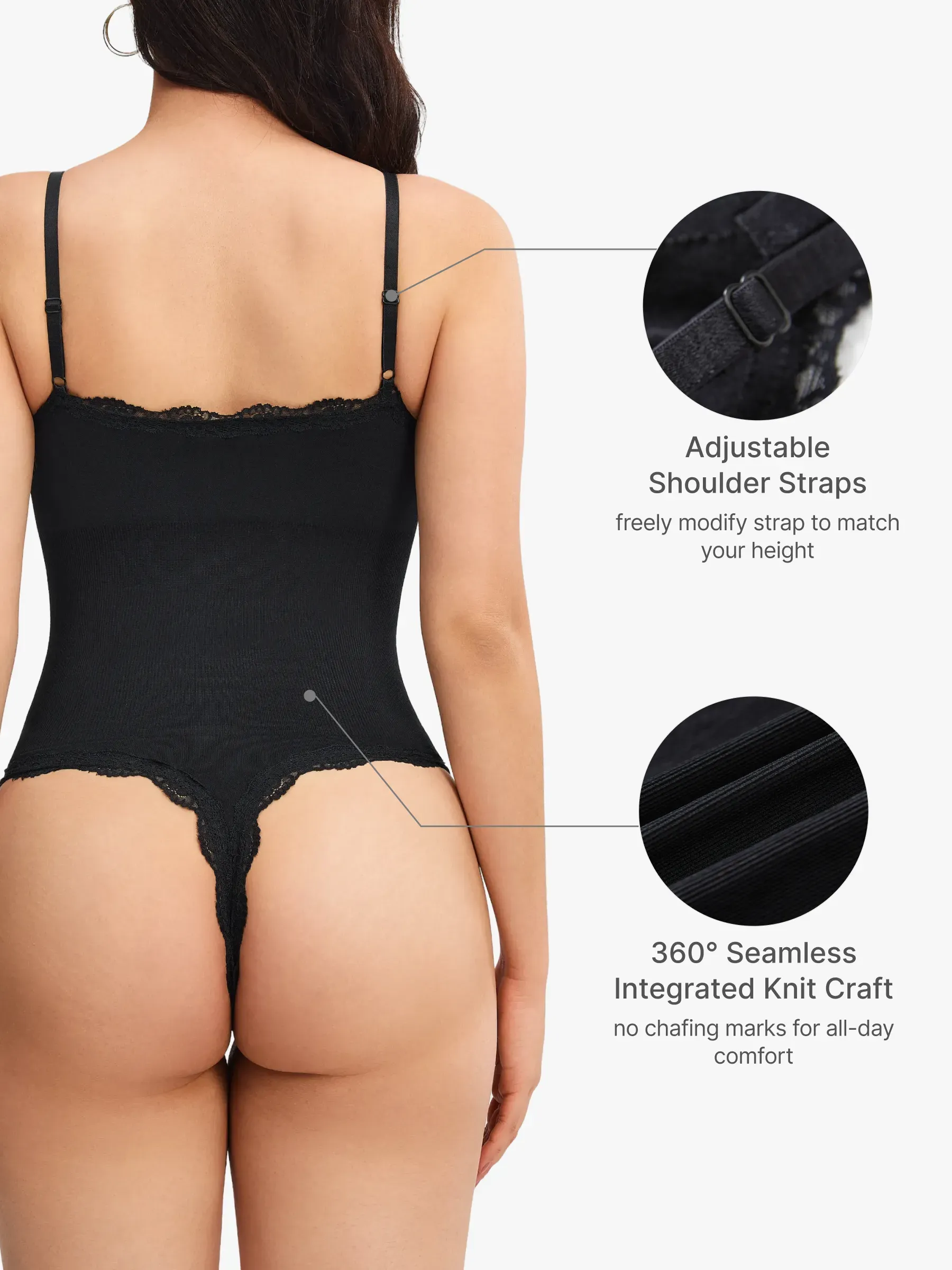 Lace Trimmed Deep Plunge Slimming Cami Thong Bodysuit