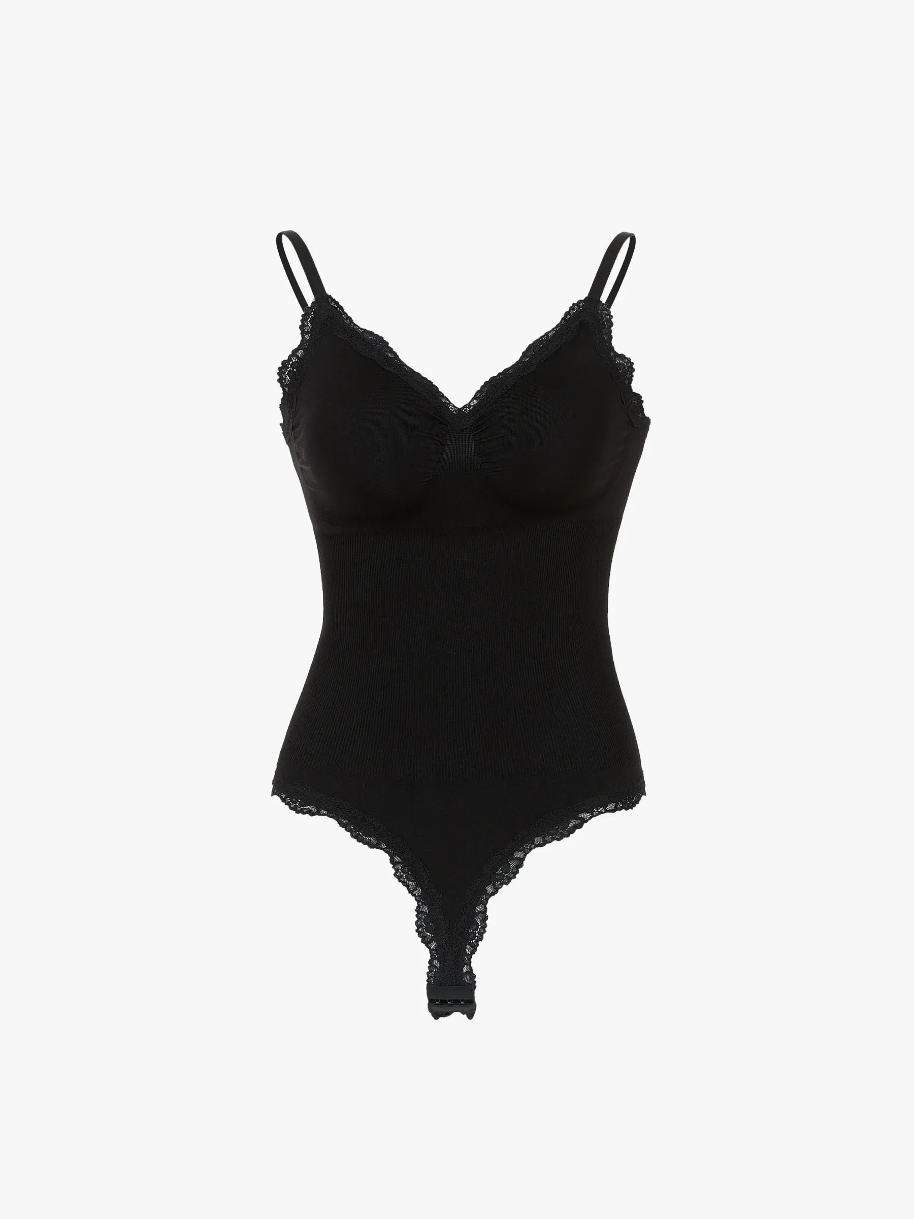 Lace Trimmed Deep Plunge Slimming Cami Thong Bodysuit
