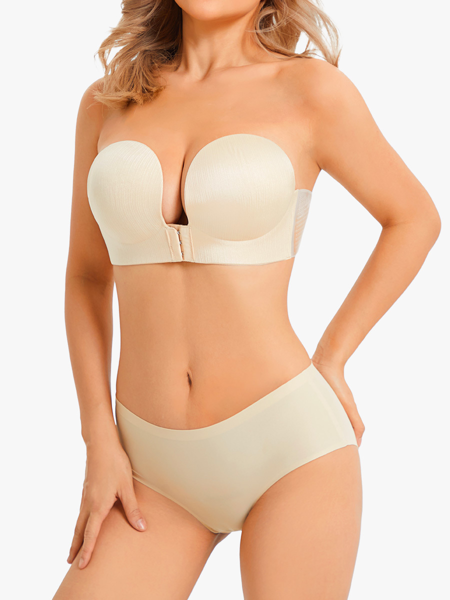 Women's Deep Plunge Strapless Bra Multiway Push up Low-Cut Wireless Bras-Brabic