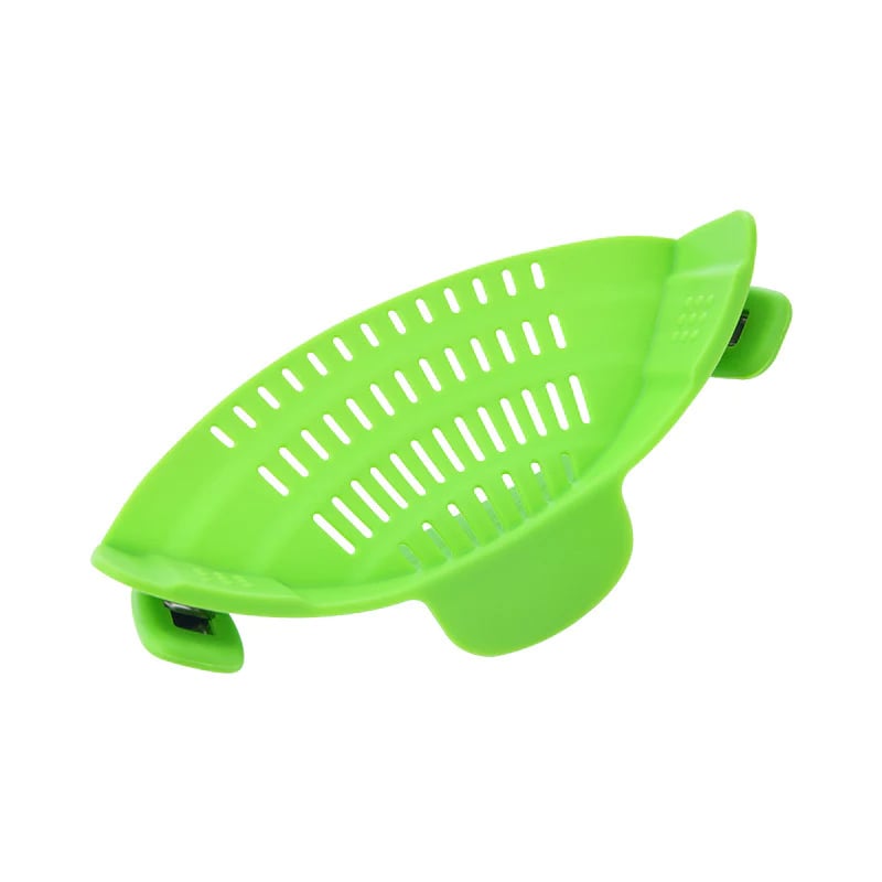 Silicone clip strainer for pots and bowls