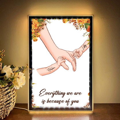 Mom Everything We Are Is Because Of You - Personalized Frame Mirror Light Box