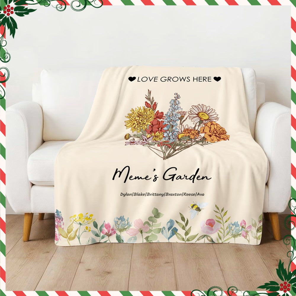 Birth Flower Family Bouquet Customized Blanket