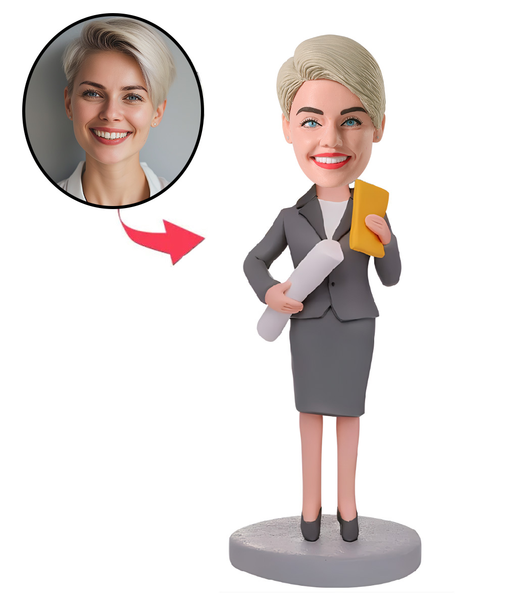 Custom Female Scientist/Researcher Bobblehead Holding Experimental Equipment