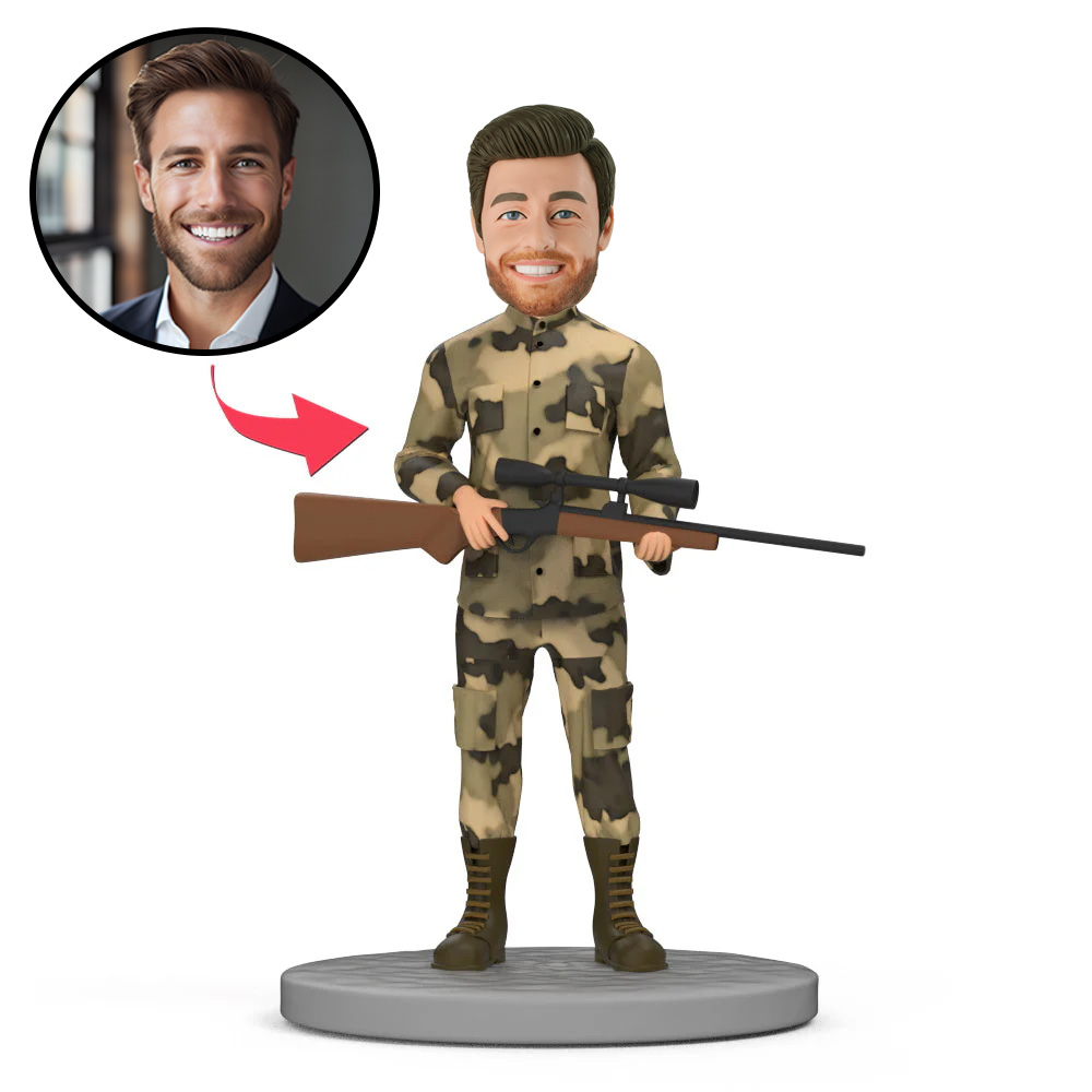 Wearing Camouflage Clothing with Gun Custom Bobblehead